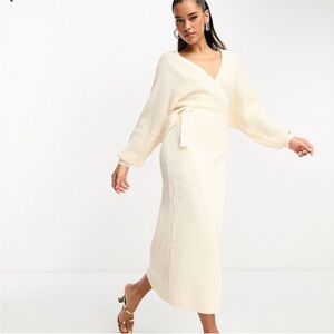 ASOS Pretty Lavish Elegant Cream Wrap Knit  Dress NWT